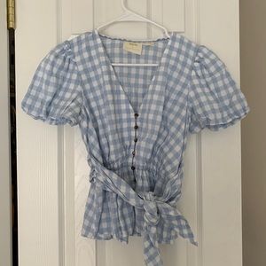 Anthro blue gingham top